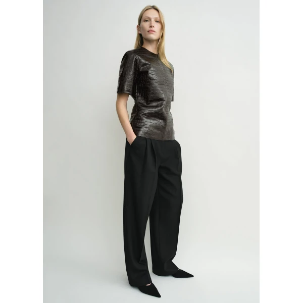 Toteme Croco-embossed tee in Dark brown Top, view 3