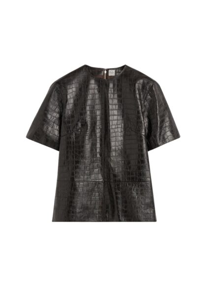 Totême Croco-embossed tee in Dark brown - Tops - Scandinavian Minimalist Luxury at Luxury Shoes 