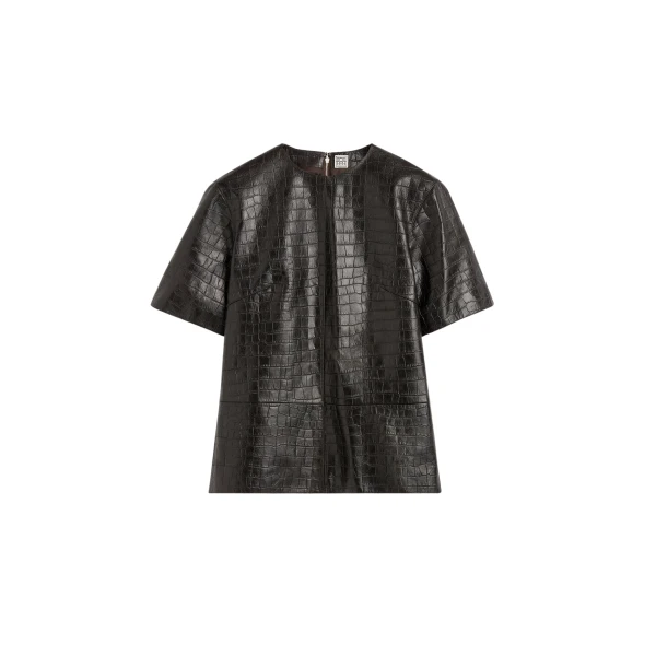 Toteme Croco-embossed tee in Dark brown Top