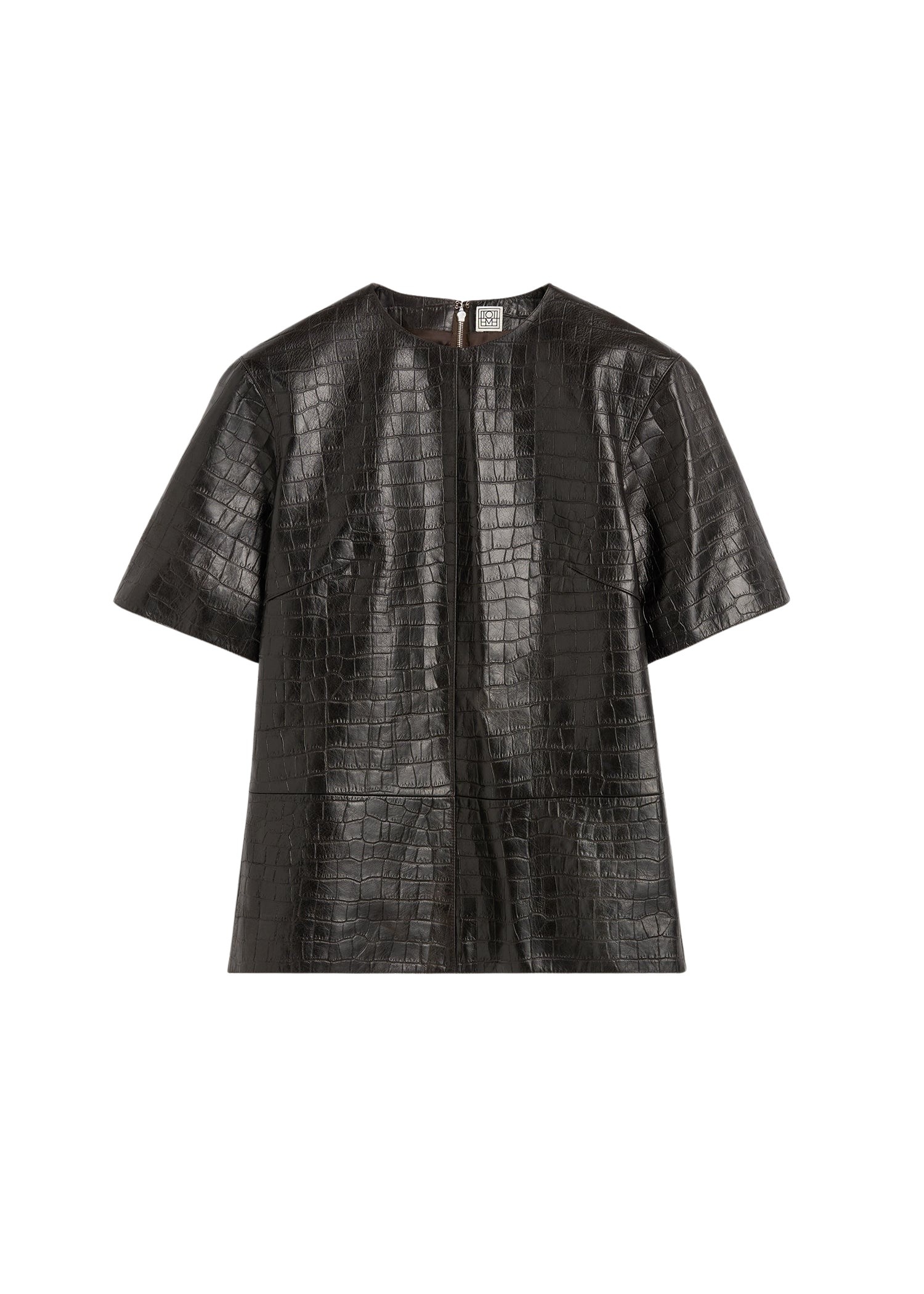 Totême Croco-embossed tee in Dark brown - Tops - Scandinavian Minimalist Luxury at Luxury Shoes 