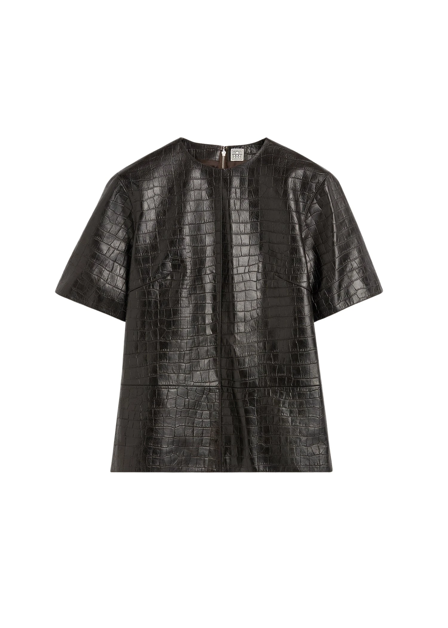 Toteme-Croco-embossed-tee-in-Dark-brown64738_nobg Toteme Croco-embossed tee in Dark brown Top