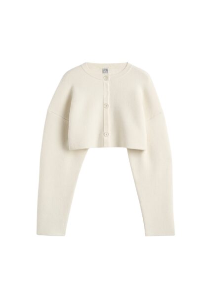 Totême Cropped oversized cardigan in Milk - Knitwear - Scandinavian Minimalist Luxury at Luxury Shoes 