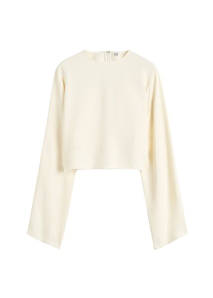 Totême Cropped sablé blouse in Macadamia - Tops - Scandinavian Minimalist Luxury at Luxury Shoes 