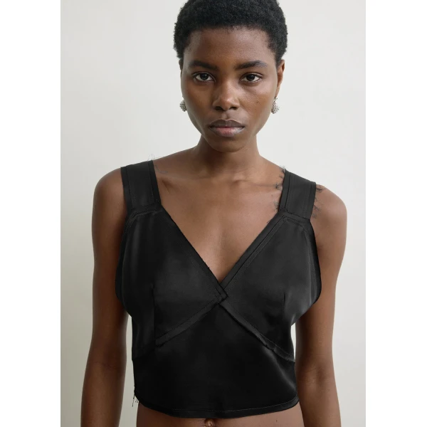 Toteme Cropped satin camisole in Black, view 2