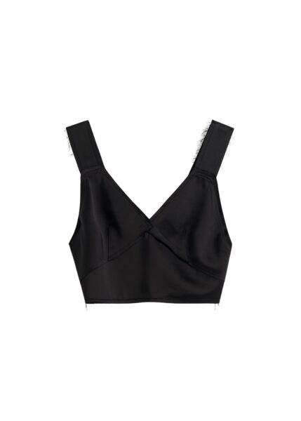 Totême Cropped satin camisole in Black - Tops - Scandinavian Minimalist Luxury at Luxury Shoes 