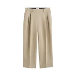 Toteme Double-pleat cropped linen trousers in Beige