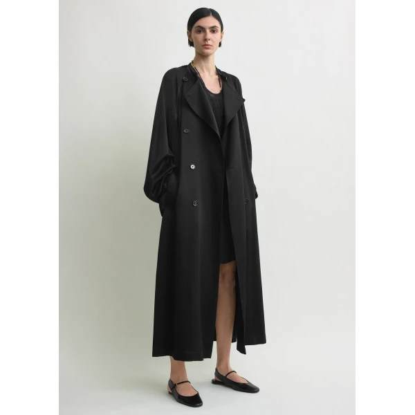 Toteme Draped satin trench in Black Coat, view 2