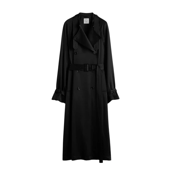 Toteme Draped satin trench in Black Coat