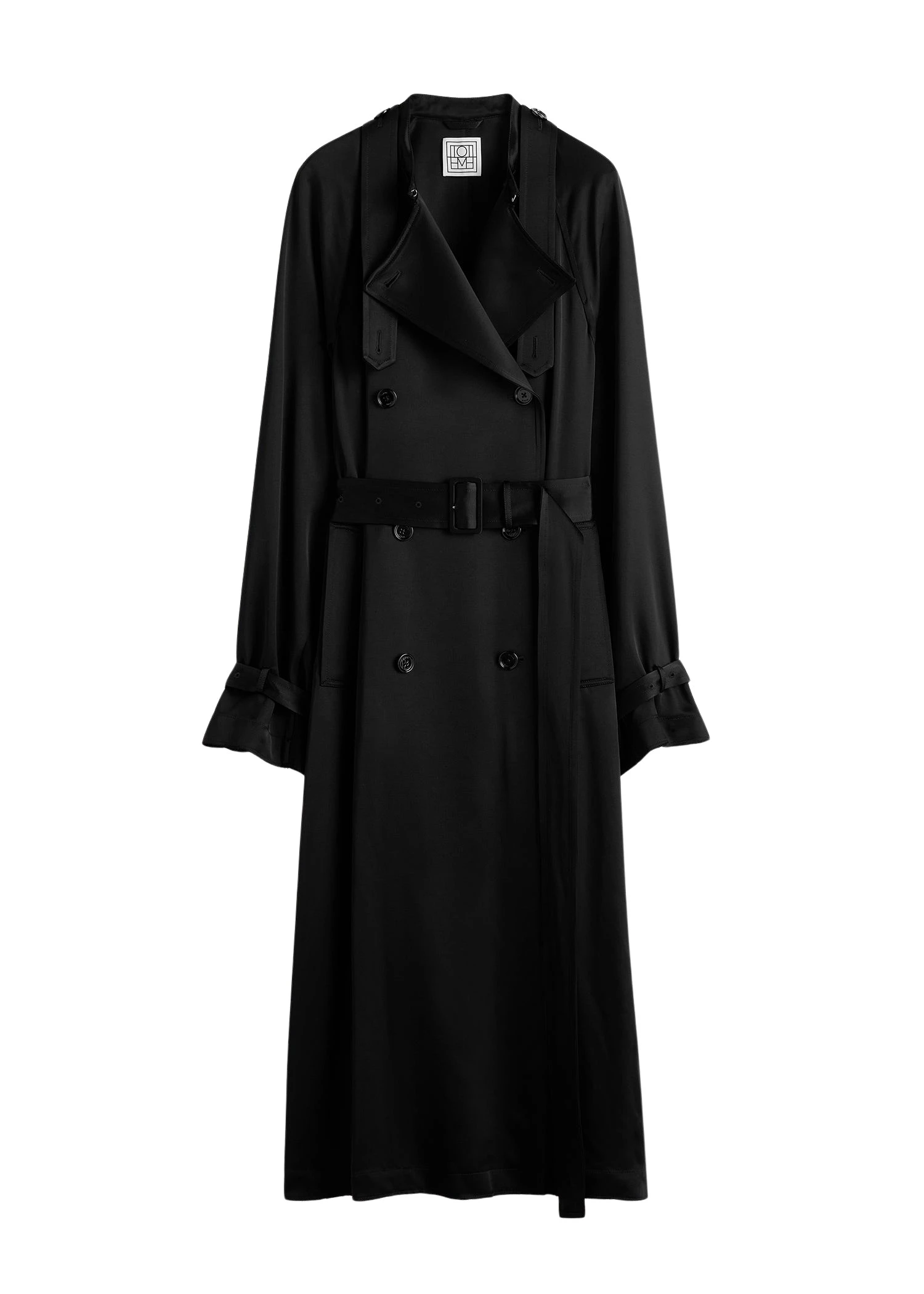 Draped satin trench in Black