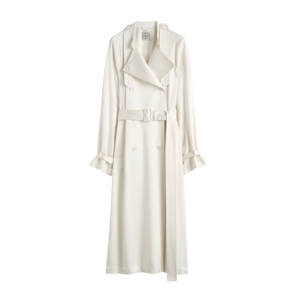 Totême Draped satin trench in Off-white - Coats - Scandinavian Minimalist Luxury at Luxury Shoes 