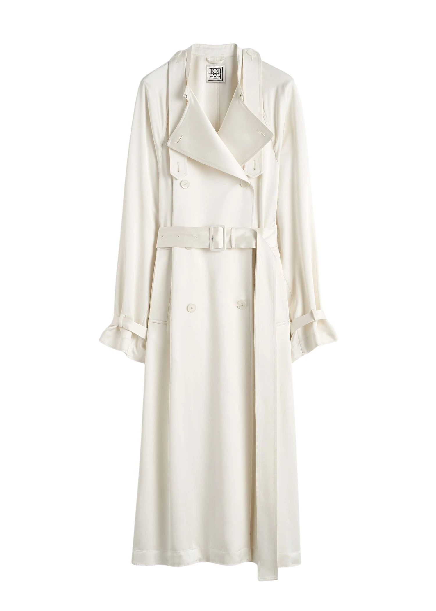 Draped satin trench in Off-white
