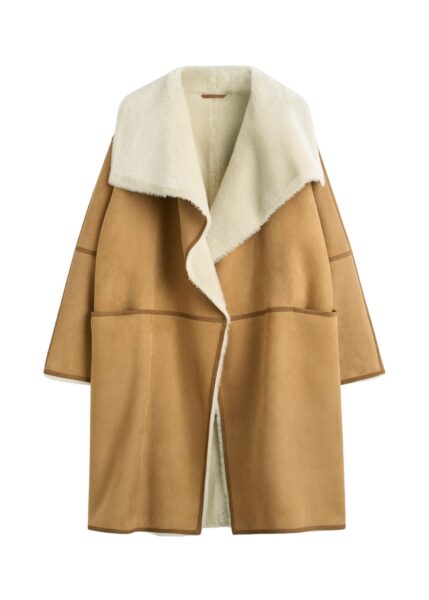 Totême Draped shearling coat in Tan - Coats - Scandinavian Minimalist Luxury at Luxury Shoes 