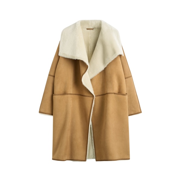 Totême Draped shearling coat in Tan - Coats - Scandinavian Minimalist Luxury at Luxury Shoes 