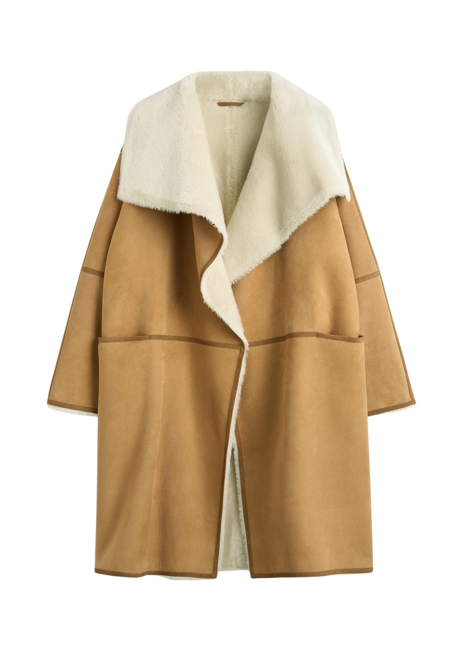 Draped shearling coat in Tan