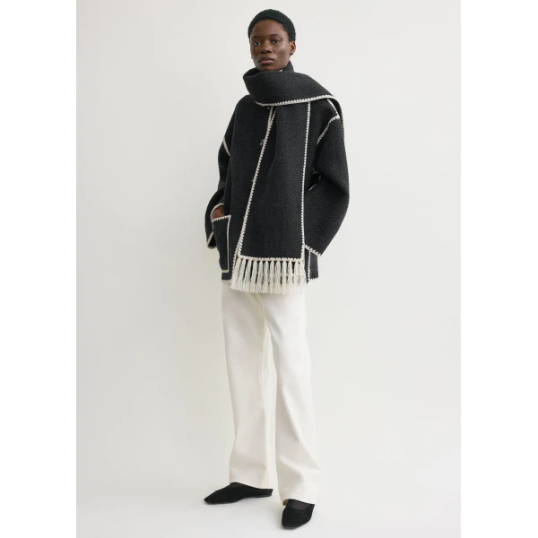 Toteme Embroidered scarf jacket dark grey mélange in Dark grey melange, view 2