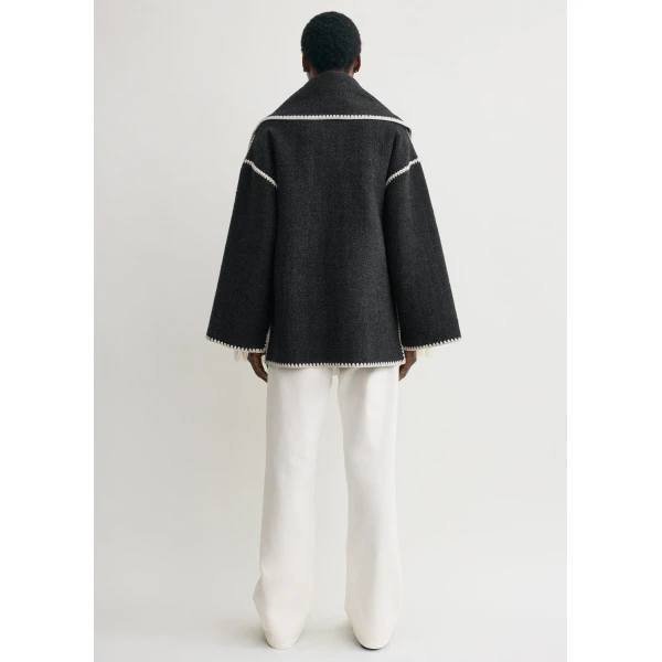 Toteme Embroidered scarf jacket dark grey mélange in Dark grey melange, view 4