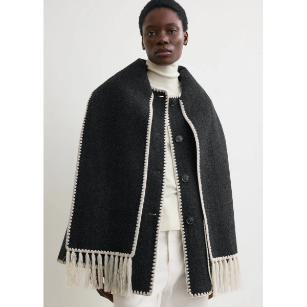 Toteme Embroidered scarf jacket dark grey mélange in Dark grey melange, view 5