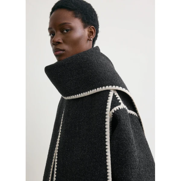 Toteme Embroidered scarf jacket dark grey mélange in Dark grey melange, view 6