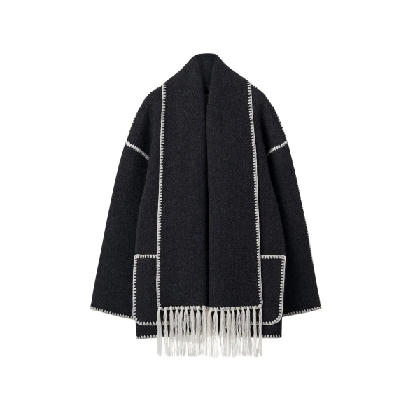 Toteme Embroidered scarf jacket dark grey mélange in Dark grey melange