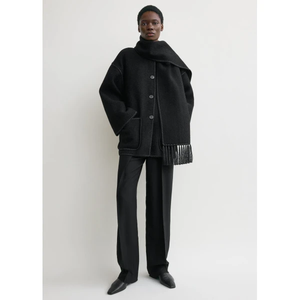 Toteme Embroidered scarf jacket in Black, view 2