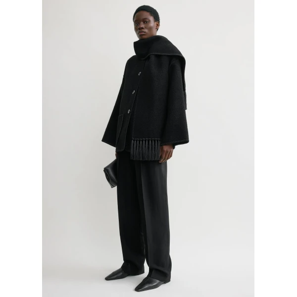 Toteme Embroidered scarf jacket in Black, view 3