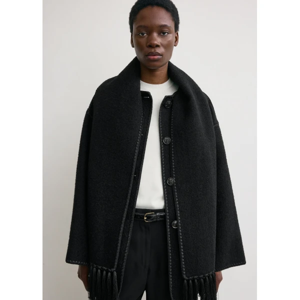 Toteme Embroidered scarf jacket in Black, view 5