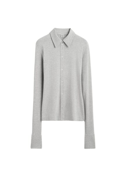 Totême Fitted jersey shirt pale grey mélange in Pale grey melange - Tops - Scandinavian Minimalist Luxury at Luxury Shoes 