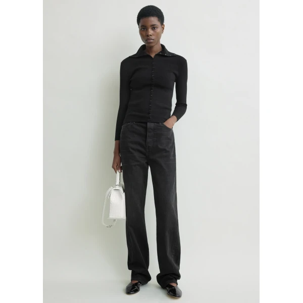 Toteme Fitted polo cardigan in Black, view 3