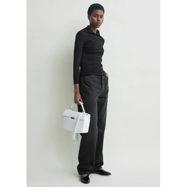 Toteme Fitted polo cardigan in Black, view 4