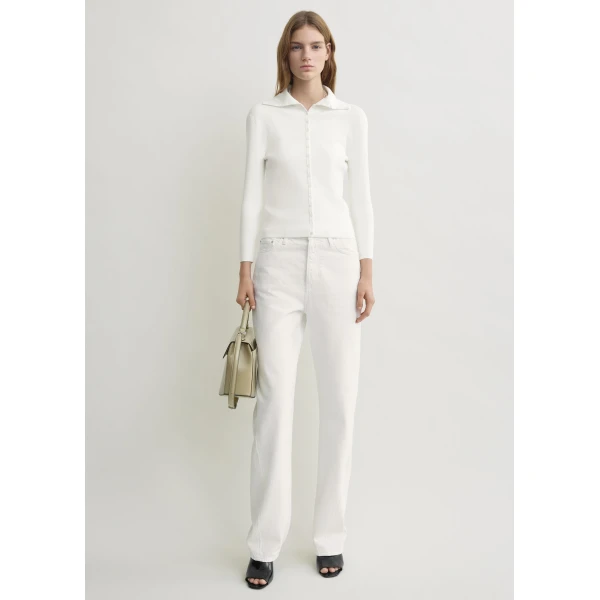 Toteme Fitted polo cardigan in Off-white, view 3