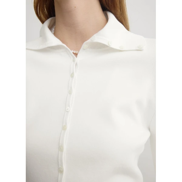 Toteme Fitted polo cardigan in Off-white, view 5