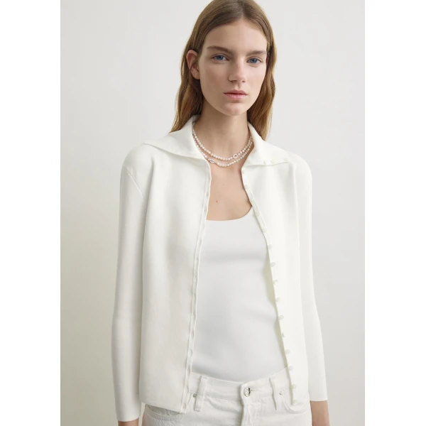 Toteme Fitted polo cardigan in Off-white, view 6