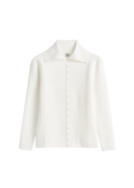 Totême Fitted polo cardigan in Off-white - Knitwear - Scandinavian Minimalist Luxury at Luxury Shoes 