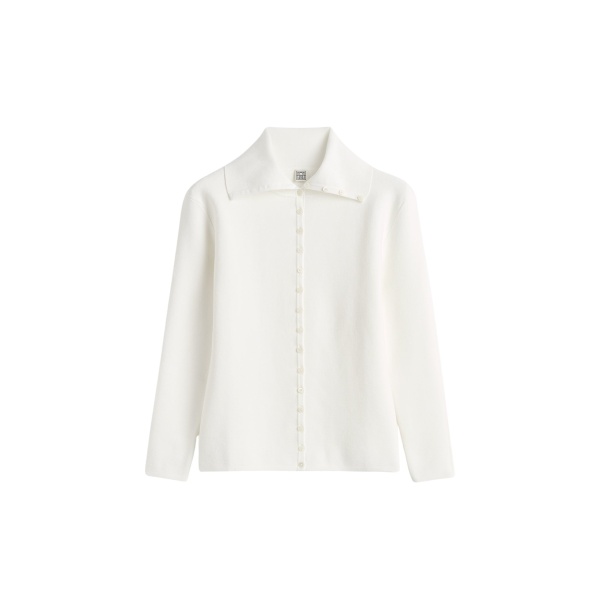 Totême Fitted polo cardigan in Off-white - Knitwear - Scandinavian Minimalist Luxury at Luxury Shoes 