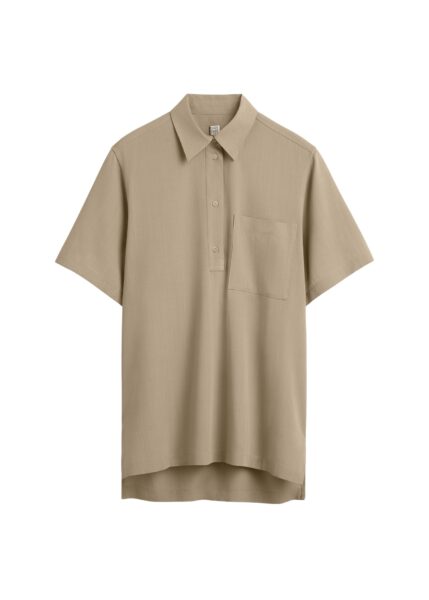 Totême Fluid polo shirt in Overcast beige - Tops - Scandinavian Minimalist Luxury at Luxury Shoes 