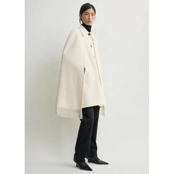 Toteme Fringe cape coat in Winter white, view 3