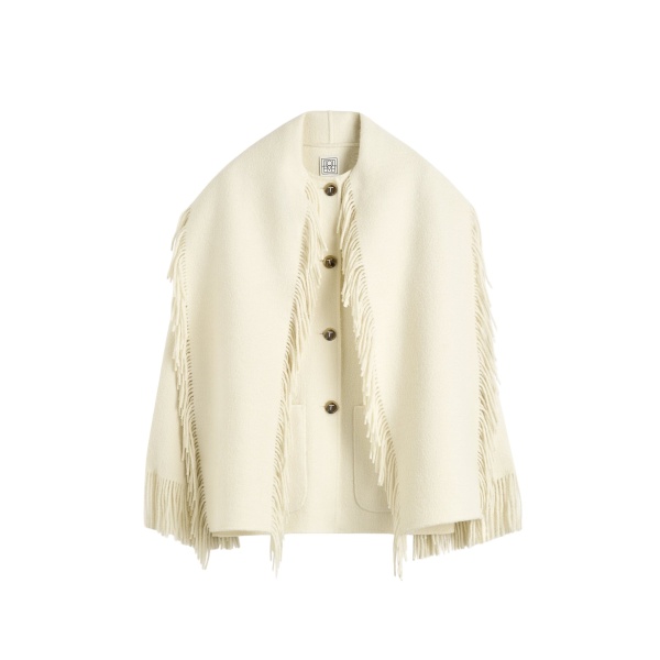 Totême Fringed scarf jacket in Winter white - Jackets - Scandinavian Minimalist Luxury at Luxury Shoes 