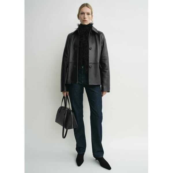 Toteme Grained leather jacket in Black, view 2