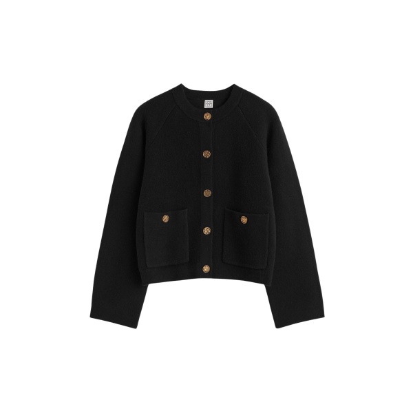 Totême Hammered button cardigan in Black - Knitwear - Scandinavian Minimalist Luxury at Luxury Shoes 