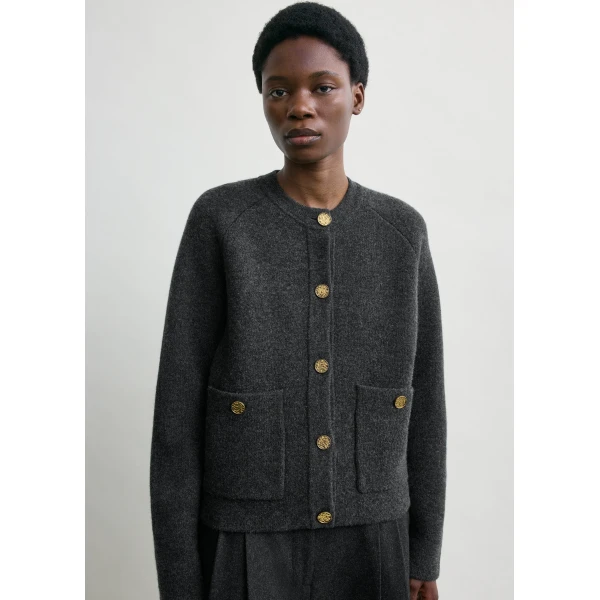 Toteme Hammered button cardigan in Charcoal, view 5