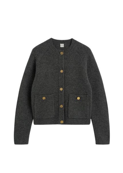 Totême Hammered button cardigan in Charcoal - Knitwear - Scandinavian Minimalist Luxury at Luxury Shoes 