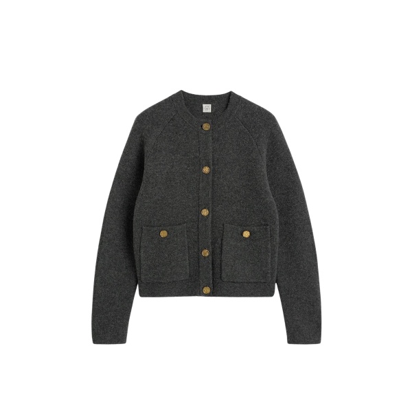 Totême Hammered button cardigan in Charcoal - Knitwear - Scandinavian Minimalist Luxury at Luxury Shoes 