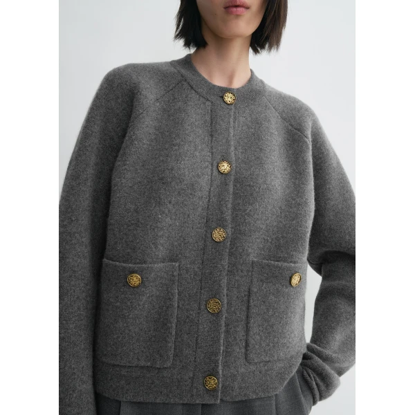 Toteme Hammered button cardigan in Grey melange, view 3