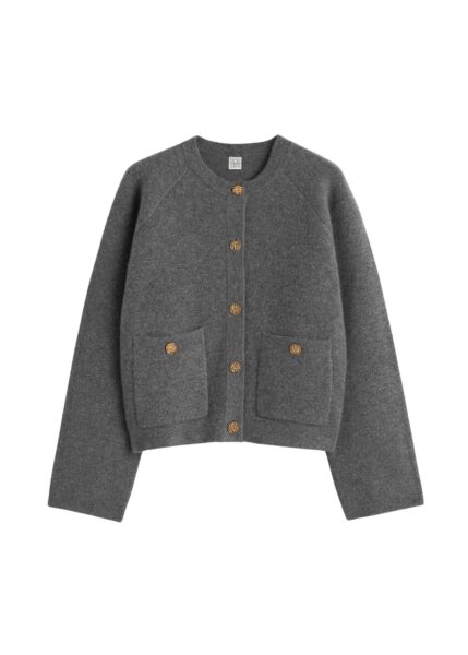 Totême Hammered button cardigan in Grey melange - Tops - Scandinavian Minimalist Luxury at Luxury Shoes 
