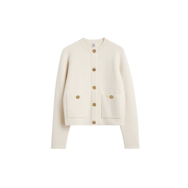 Totême Hammered button cardigan in Milk - Knitwear - Scandinavian Minimalist Luxury at Luxury Shoes 