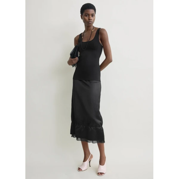 Toteme Layered satin skirt in Black, view 2