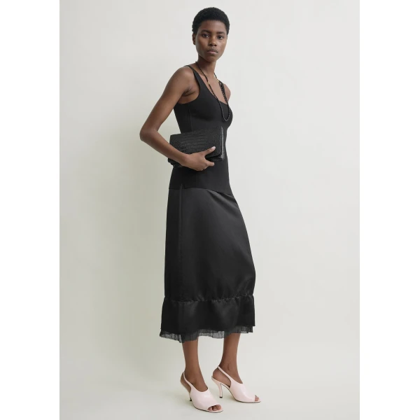 Toteme Layered satin skirt in Black, view 3