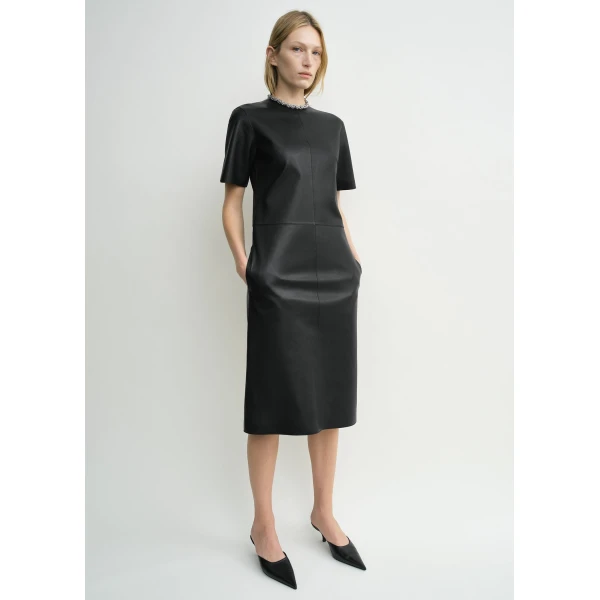 Toteme Leather tee dress in Black, view 2