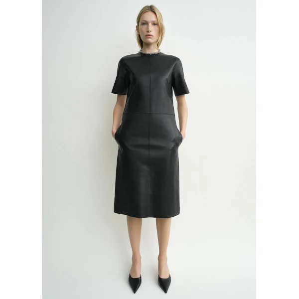 Toteme Leather tee dress in Black, view 3