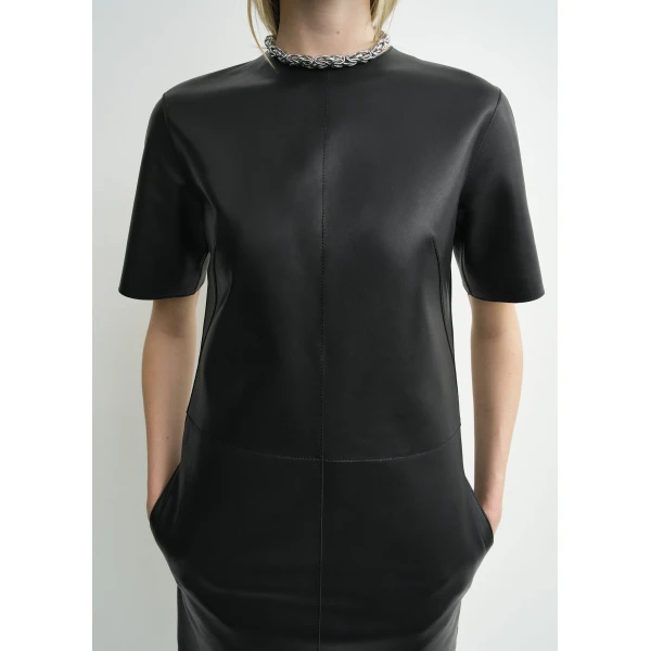 Toteme Leather tee dress in Black, view 5